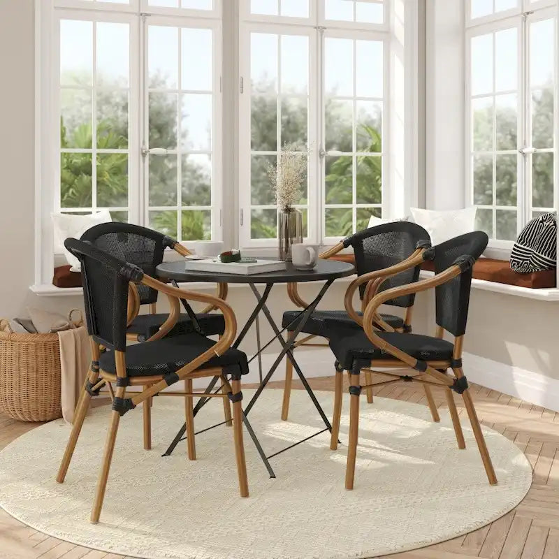 4 Pack All-Weather Commercial Paris Chairs with Arms and Metal Frame - N/A