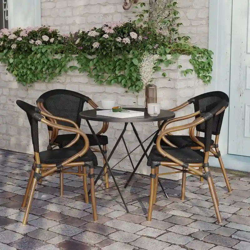 4 Pack All-Weather Commercial Paris Chairs with Arms and Metal Frame - N/A