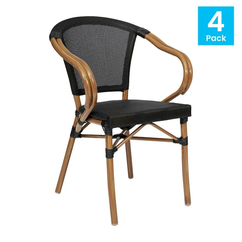 4 Pack All-Weather Commercial Paris Chairs with Arms and Metal Frame - N/A
