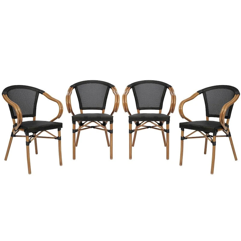 4 Pack All-Weather Commercial Paris Chairs with Arms and Metal Frame - N/A