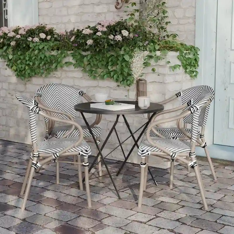 4 Pack All-Weather Commercial Paris Chairs with Arms and Metal Frame - N/A
