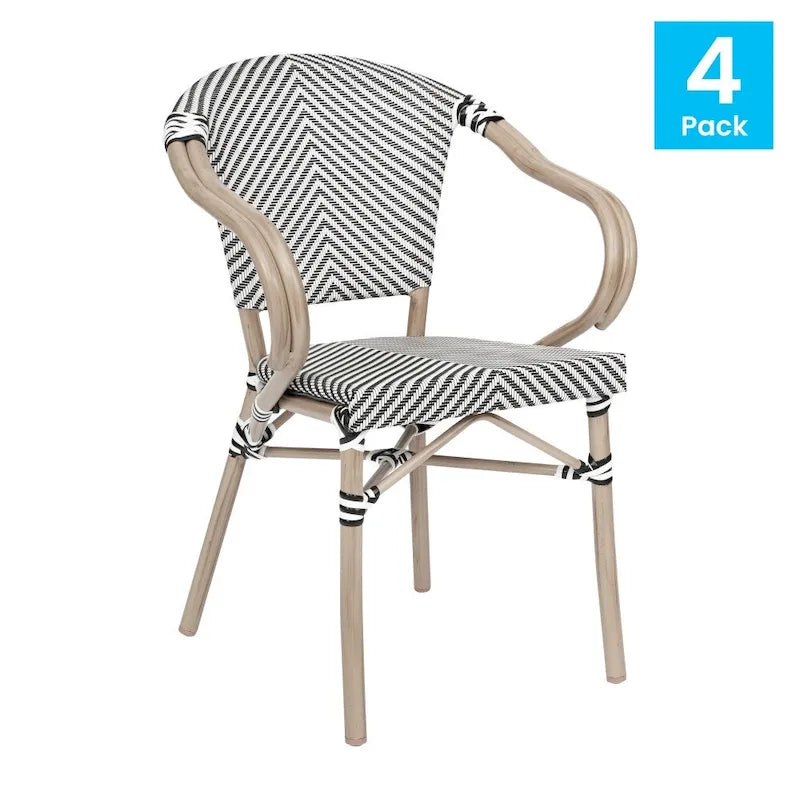 4 Pack All-Weather Commercial Paris Chairs with Arms and Metal Frame - N/A