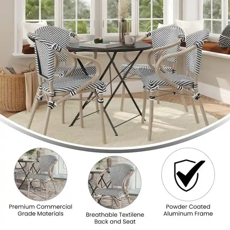 4 Pack All-Weather Commercial Paris Chairs with Arms and Metal Frame - N/A
