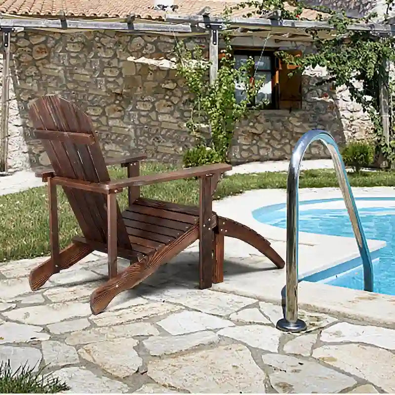 Outdoor Garden Wooden Single Chair With Footstool