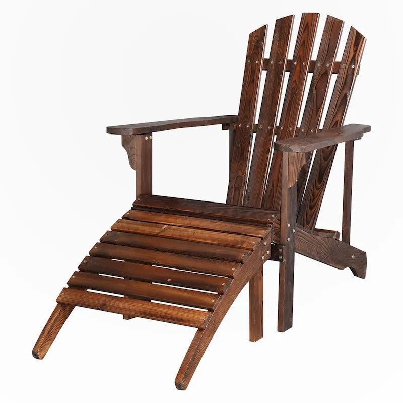 Outdoor Garden Wooden Single Chair With Footstool