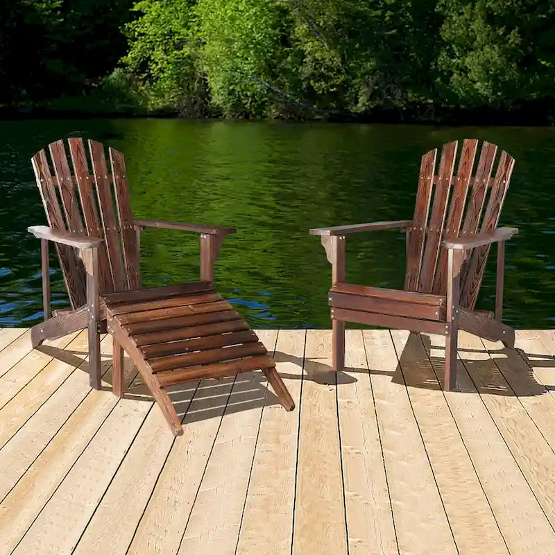 Outdoor Garden Wooden Single Chair With Footstool