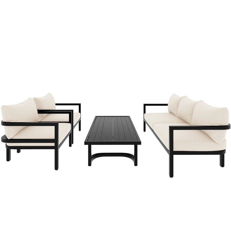 Beige 4-Piece Multi-person Outdoor Steel Sofa Set