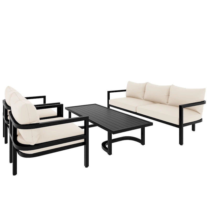 Beige 4-Piece Multi-person Outdoor Steel Sofa Set