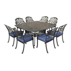 Saratoga 9-piece Gun Metal Aluminum Square Dining Set with 8 Cushioned Arm Dining Chairs