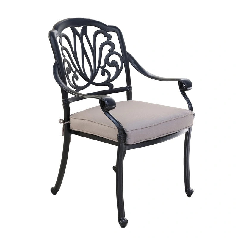 Saratoga 9-piece Gun Metal Aluminum Square Dining Set with 8 Cushioned Arm Dining Chairs