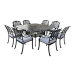 Saratoga 9-piece Gun Metal Aluminum Square Dining Set with 8 Cushioned Arm Dining Chairs