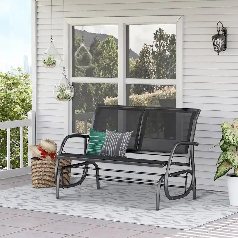 Outdoor 2-Person Glider Bench, Patio Double Swing Rocking Chair with Powder Coated Steel Frame