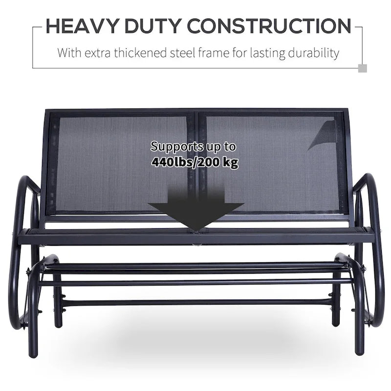 Outdoor 2-Person Glider Bench, Patio Double Swing Rocking Chair with Powder Coated Steel Frame