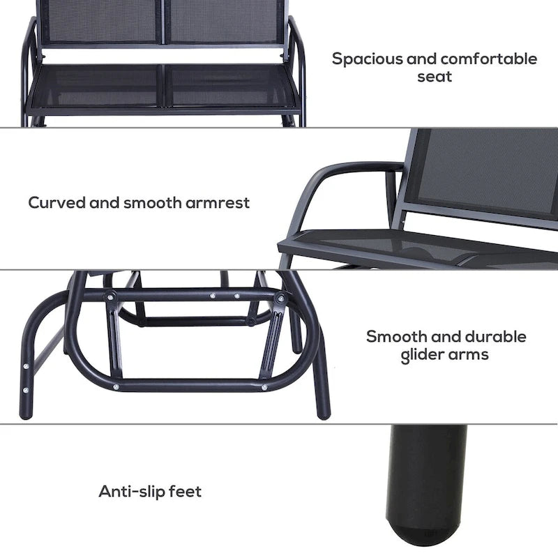 Outdoor 2-Person Glider Bench, Patio Double Swing Rocking Chair with Powder Coated Steel Frame