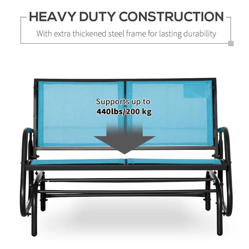 Outdoor 2-Person Glider Bench, Patio Double Swing Rocking Chair with Powder Coated Steel Frame