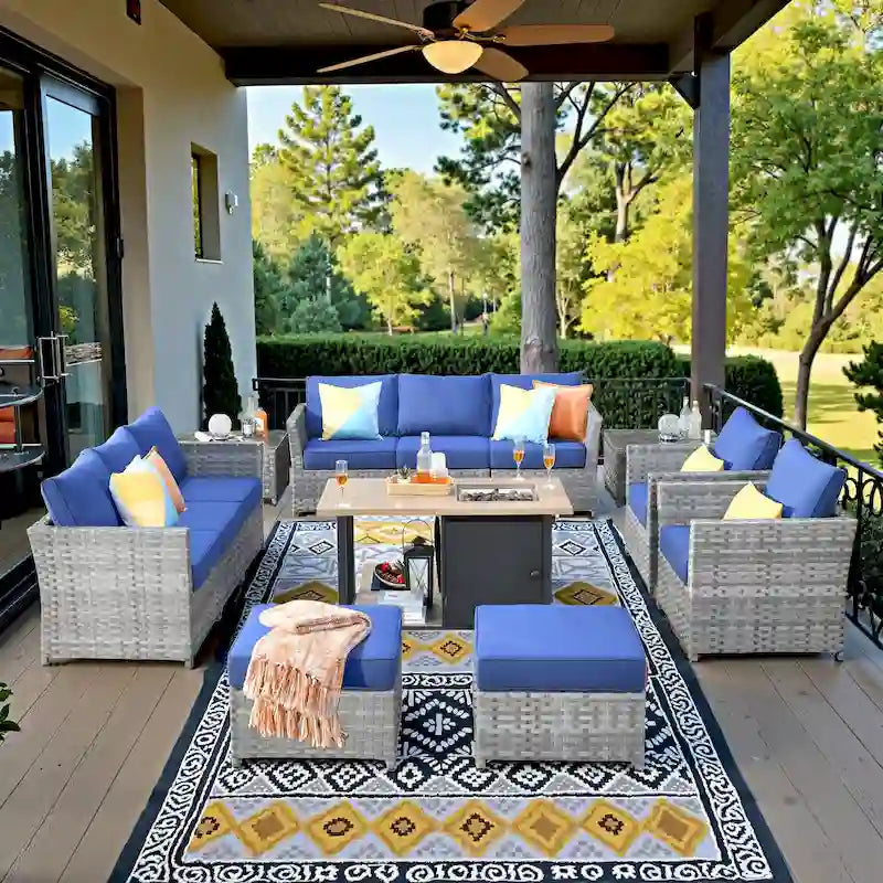 XIZZI 13-piece Outdoor Patio Furniture Wicker Seating Set with Fire Pit