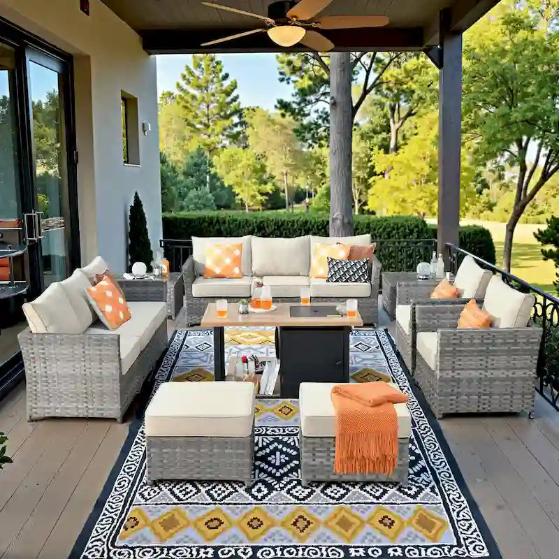 XIZZI 13-piece Outdoor Patio Furniture Wicker Seating Set with Fire Pit