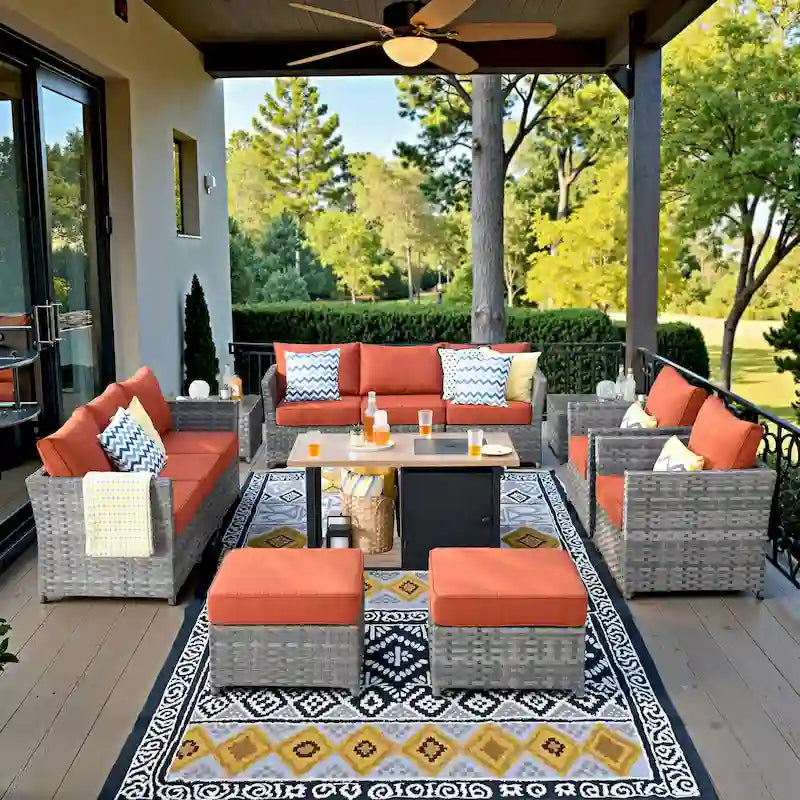 XIZZI 13-piece Outdoor Patio Furniture Wicker Seating Set with Fire Pit