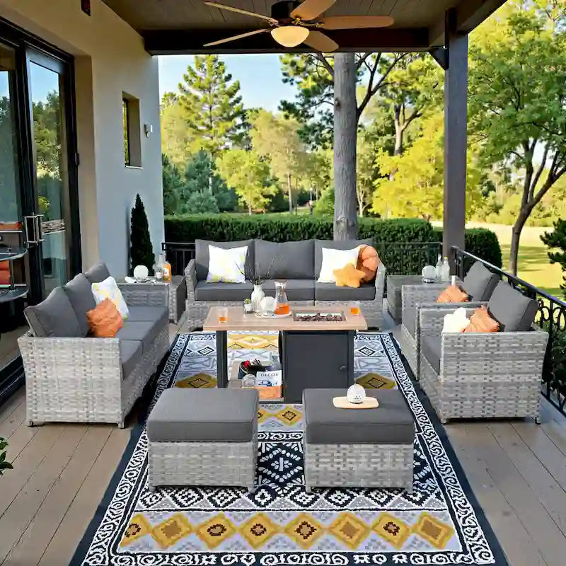 XIZZI 13-piece Outdoor Patio Furniture Wicker Seating Set with Fire Pit