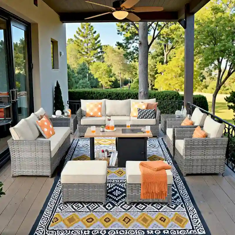 XIZZI 13-piece Outdoor Patio Furniture Wicker Seating Set with Fire Pit