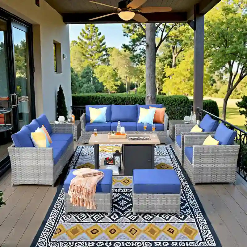 XIZZI 13-piece Outdoor Patio Furniture Wicker Seating Set with Fire Pit