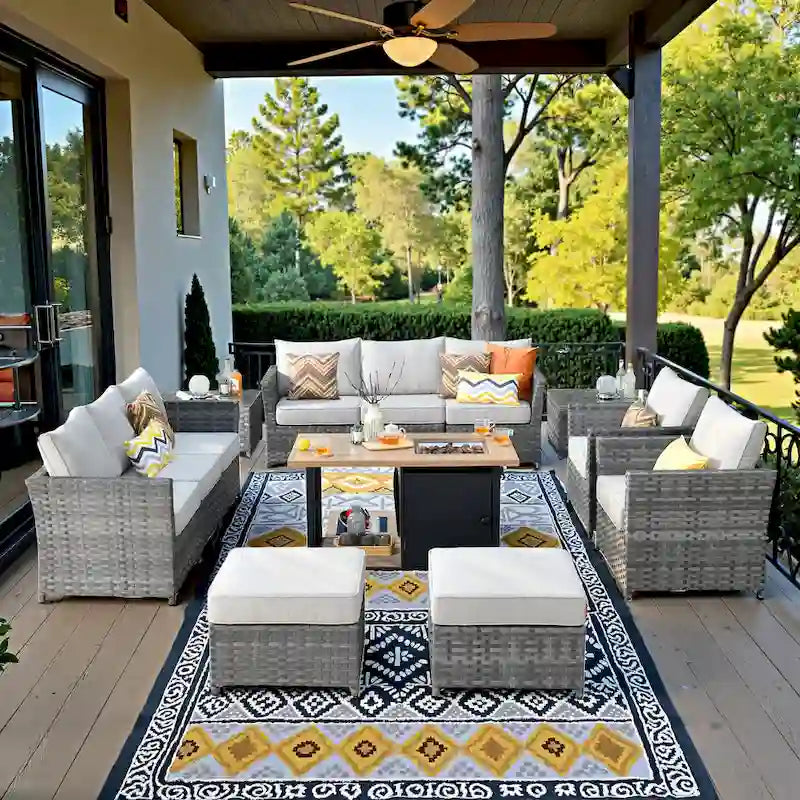 XIZZI 13-piece Outdoor Patio Furniture Wicker Seating Set with Fire Pit