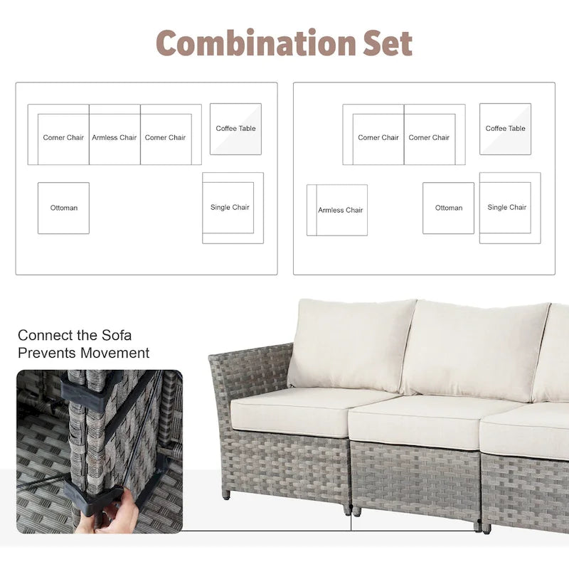 XIZZI 13-piece Outdoor Patio Furniture Wicker Seating Set with Fire Pit