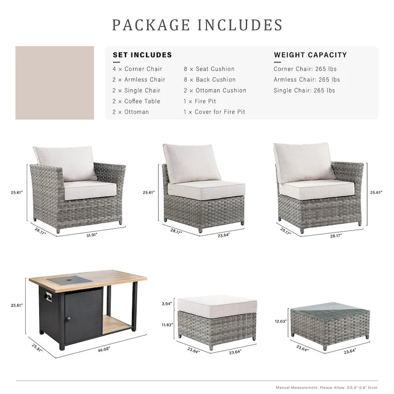 XIZZI 13-piece Outdoor Patio Furniture Wicker Seating Set with Fire Pit