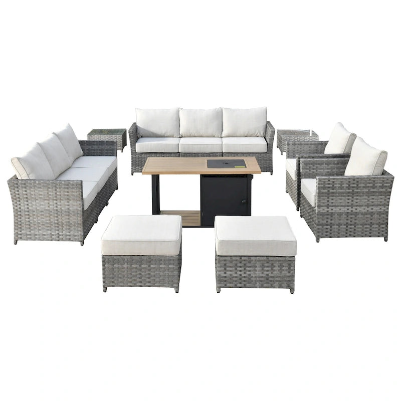 XIZZI 13-piece Outdoor Patio Furniture Wicker Seating Set with Fire Pit