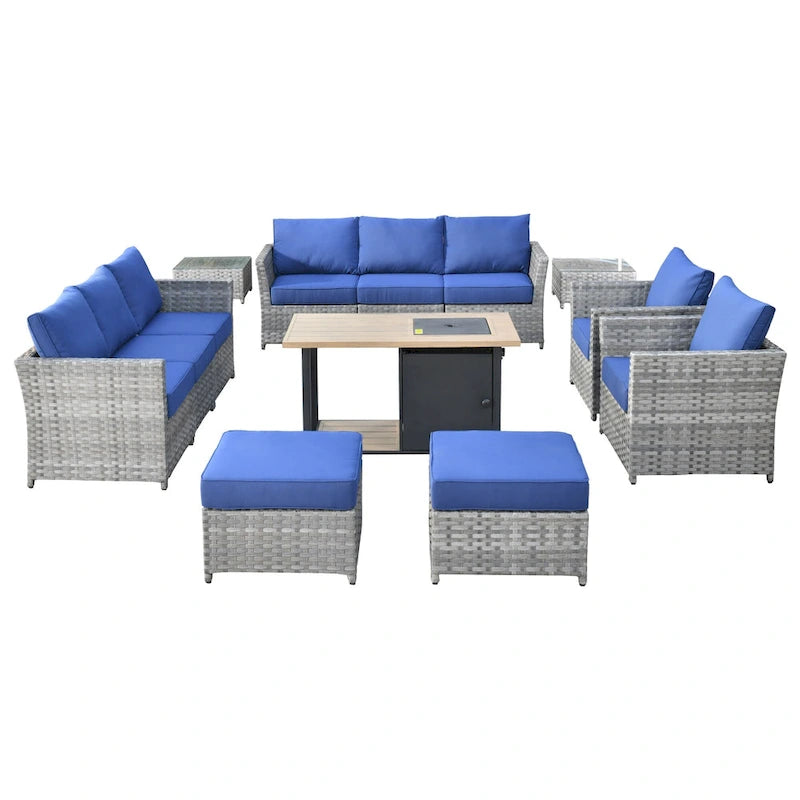 XIZZI 13-piece Outdoor Patio Furniture Wicker Seating Set with Fire Pit