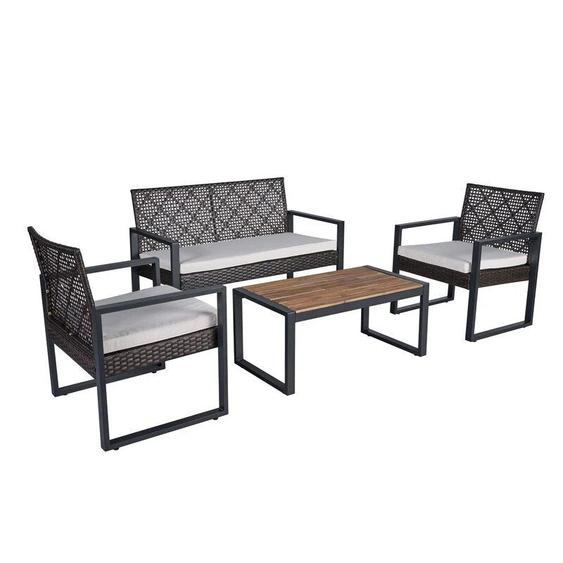 4-Piece Acacia Wood Table Top Patio Furniture Conversation Set for Balcony Porch Garden Backyard Lawn