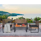 4-Piece Acacia Wood Table Top Patio Furniture Conversation Set for Balcony Porch Garden Backyard Lawn
