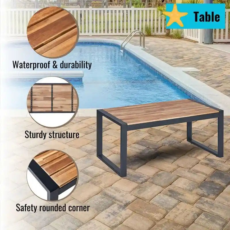 4-Piece Acacia Wood Table Top Patio Furniture Conversation Set for Balcony Porch Garden Backyard Lawn