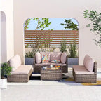 Light Brown 7-Piece Wicker Outdoor Sectional Set Patio Sofa Set with Beige Cushions and Coffee Table