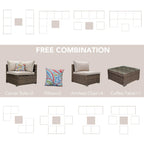Light Brown 7-Piece Wicker Outdoor Sectional Set Patio Sofa Set with Beige Cushions and Coffee Table