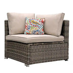 Light Brown 7-Piece Wicker Outdoor Sectional Set Patio Sofa Set with Beige Cushions and Coffee Table