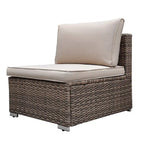 Light Brown 7-Piece Wicker Outdoor Sectional Set Patio Sofa Set with Beige Cushions and Coffee Table