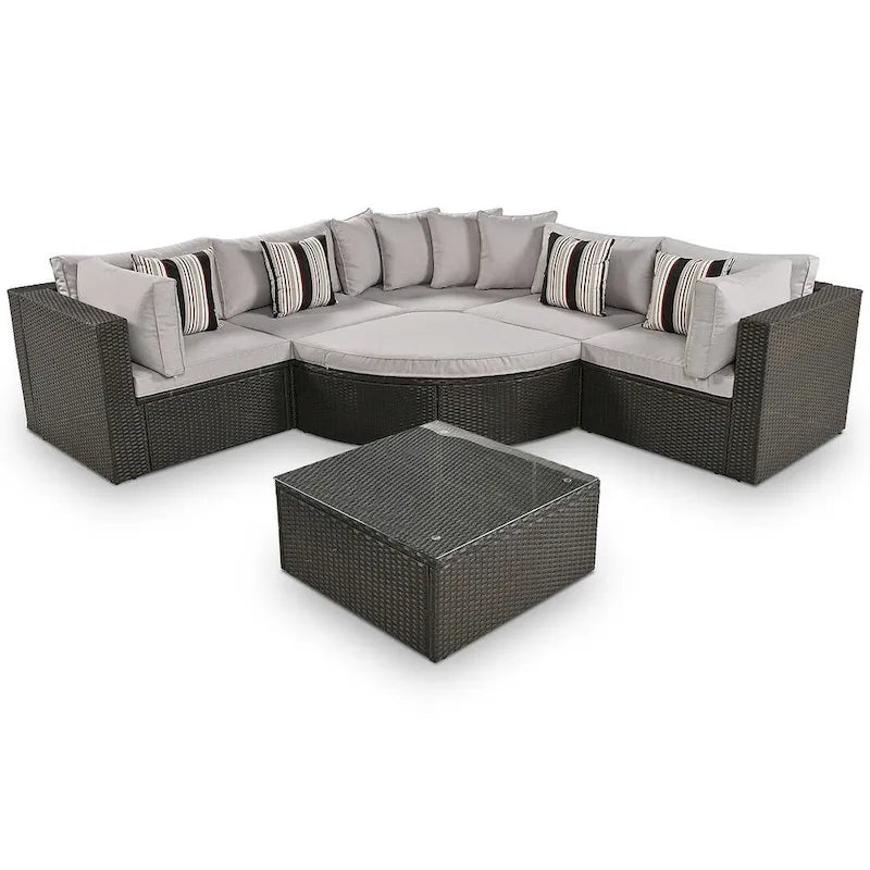 7 PCS Outdoor Wicker Sofa Set, Rattan Sofa Lounger