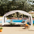 Oaks Aura Outdoor, Sunbed with Cushion, Curtain, and Colorful Pillow, Wicker Lounge Chairs, Adjustable Recliners for Garden