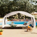 Oaks Aura Outdoor, Sunbed with Cushion, Curtain, and Colorful Pillow, Wicker Lounge Chairs, Adjustable Recliners for Garden