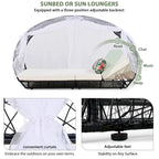 Oaks Aura Outdoor, Sunbed with Cushion, Curtain, and Colorful Pillow, Wicker Lounge Chairs, Adjustable Recliners for Garden