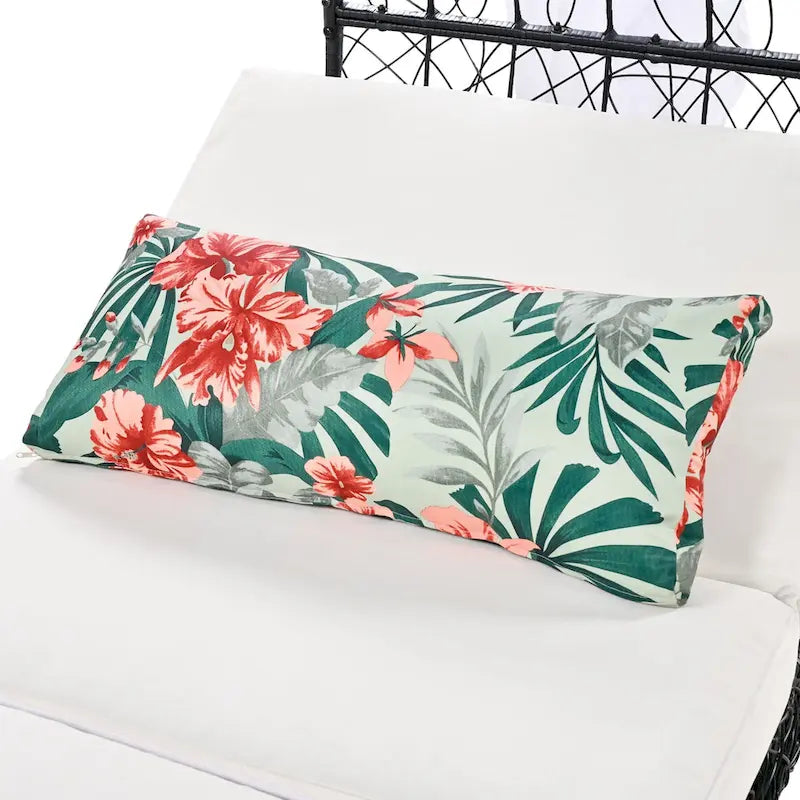 Oaks Aura Outdoor, Sunbed with Cushion, Curtain, and Colorful Pillow, Wicker Lounge Chairs, Adjustable Recliners for Garden