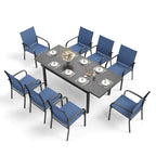 MAISON ARTS 9-Piece Patio Dining Set with Expandable Rectangular Metal Table and 8 Textilene Dining Chairs