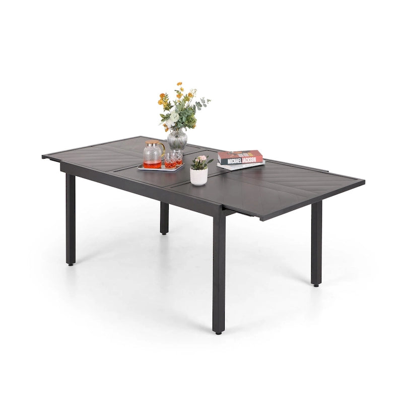 MAISON ARTS 9-Piece Patio Dining Set with Expandable Rectangular Metal Table and 8 Textilene Dining Chairs