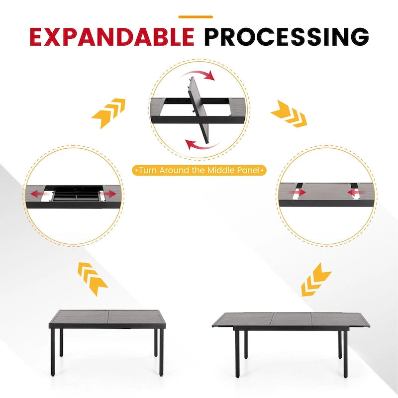 MAISON ARTS 9-Piece Patio Dining Set with Expandable Rectangular Metal Table and 8 Textilene Dining Chairs