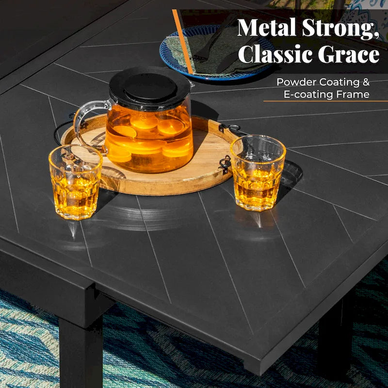 MAISON ARTS 9-Piece Patio Dining Set with Expandable Rectangular Metal Table and 8 Textilene Dining Chairs