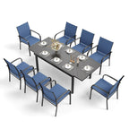 MAISON ARTS 9-Piece Patio Dining Set with Expandable Rectangular Metal Table and 8 Textilene Dining Chairs