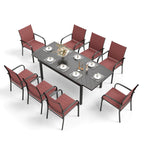 MAISON ARTS 9-Piece Patio Dining Set with Expandable Rectangular Metal Table and 8 Textilene Dining Chairs