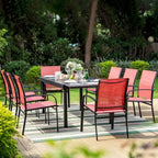 MAISON ARTS 9-Piece Patio Dining Set with Expandable Rectangular Metal Table and 8 Textilene Dining Chairs