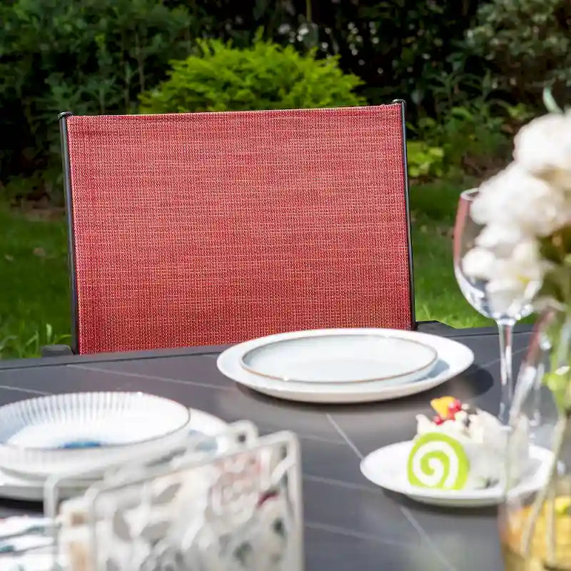 MAISON ARTS 9-Piece Patio Dining Set with Expandable Rectangular Metal Table and 8 Textilene Dining Chairs